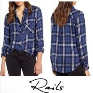 Rails Hunter Flannel Shirt Medium Midnight Blue Plaid Button‎ Up Lightweight